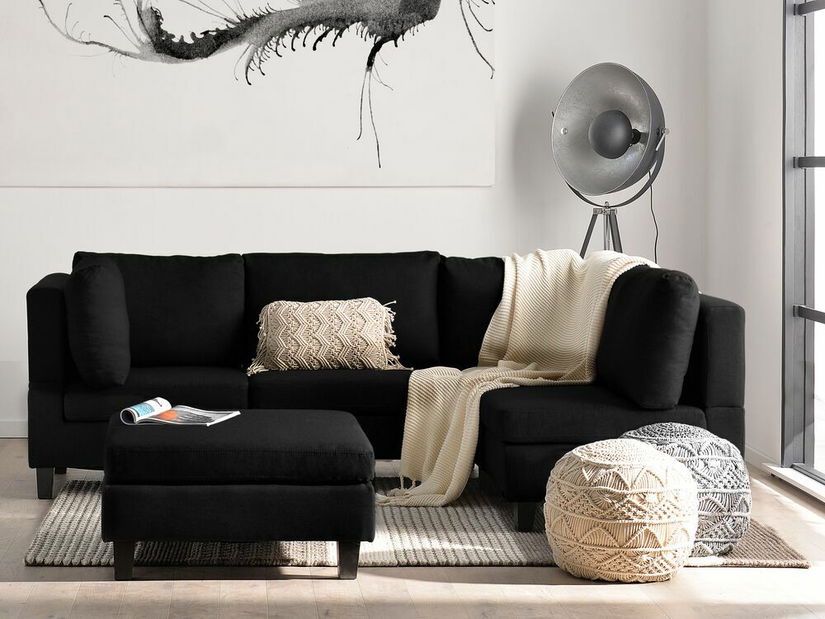 Kanapé modul FELLE (poliészter) (fekete) (4 fő részére) (taburettel)