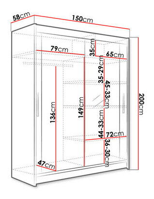 Szekrény tolóajtós Primrose VI (fehér + tükör) (világítás nélkül)