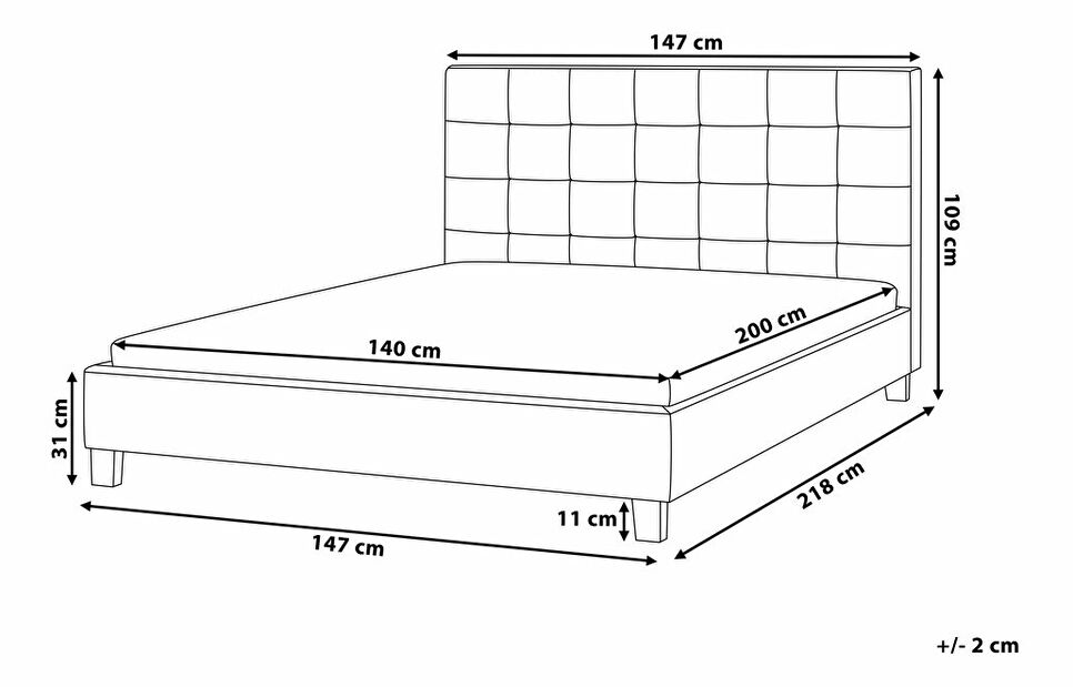 Pat matrimonial 140 cm Rhiannon (gri deschis) (cu somieră și saltea)