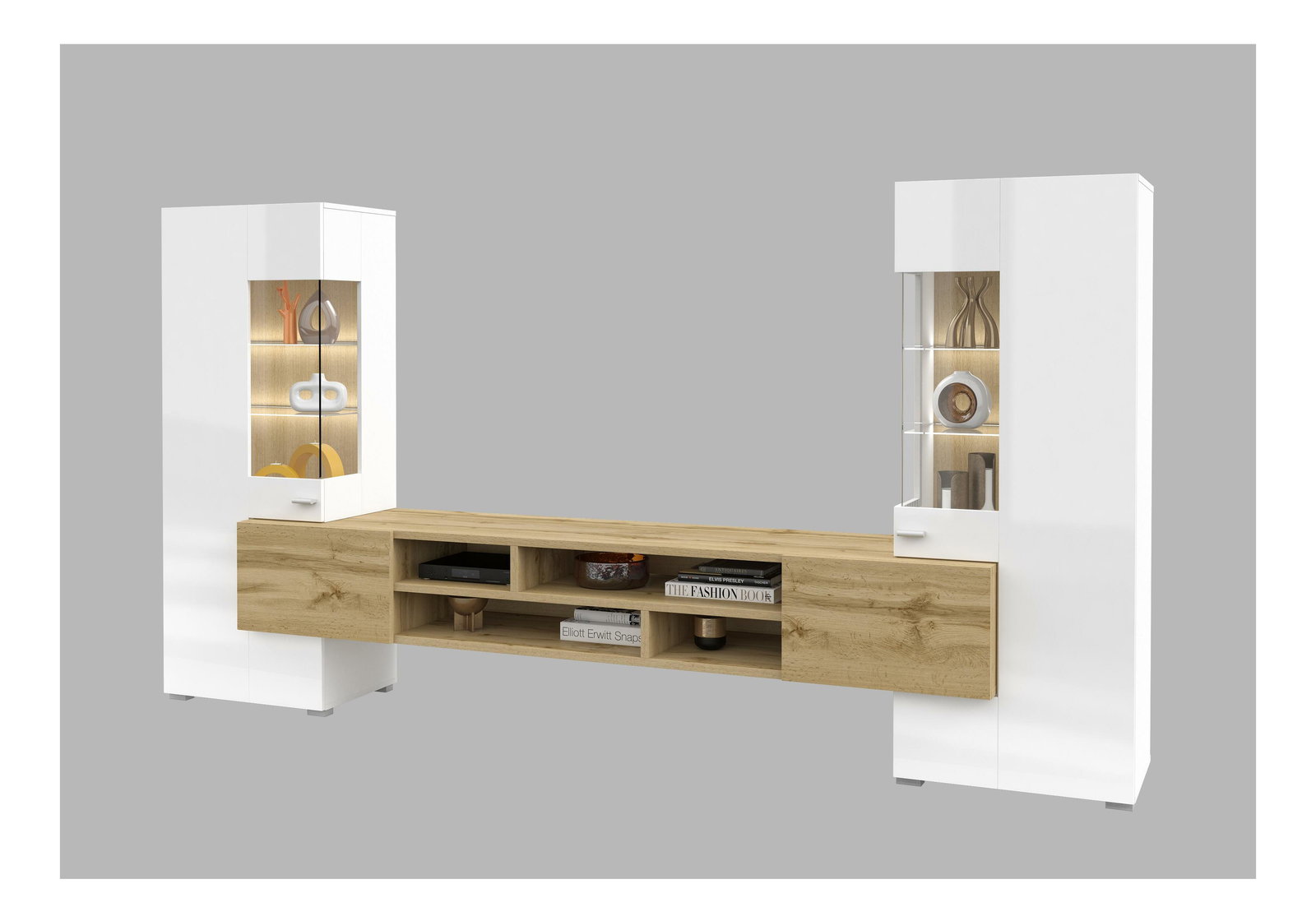 Obývacia stena Cobie Typ 10 (lesk biely + dub wotan)