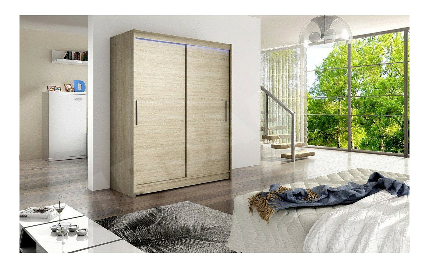 Ormar s kliznim vratima Jaglac I (hrast sonoma) (RGB LED rasvjeta u boji)