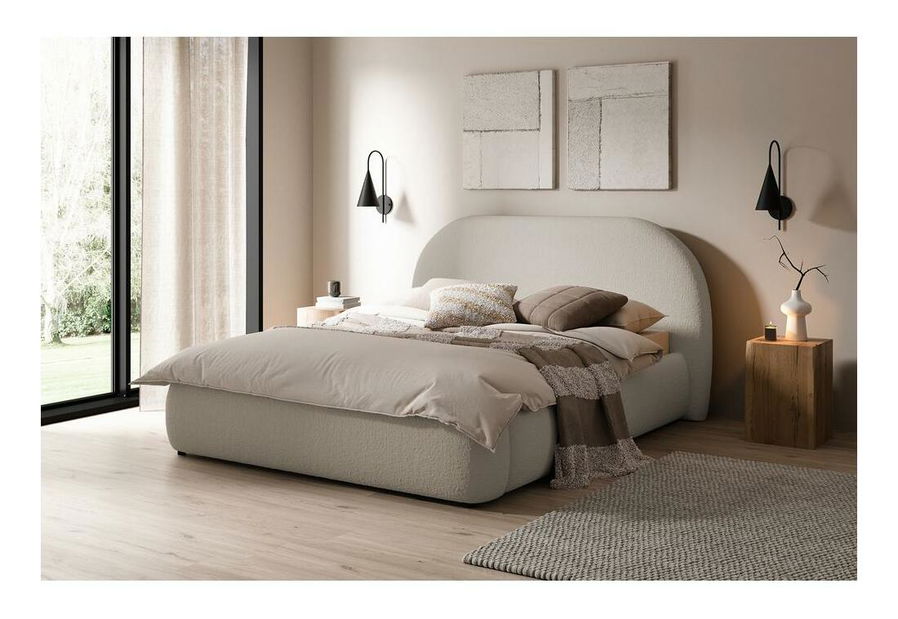 Pat matrimonial 140 cm Olivo P (cu somieră) (cu sp. depozitare) (bej deschis + negru)