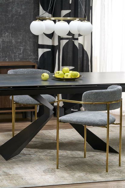 Blagovaonski stol Lucius (modrý mramor + crna) (za 8 i više osoba)