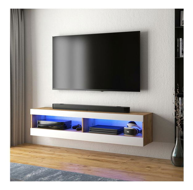 Tv szekrény/asztal Violett 100 (világítással) (lancester tölgy + fehér)