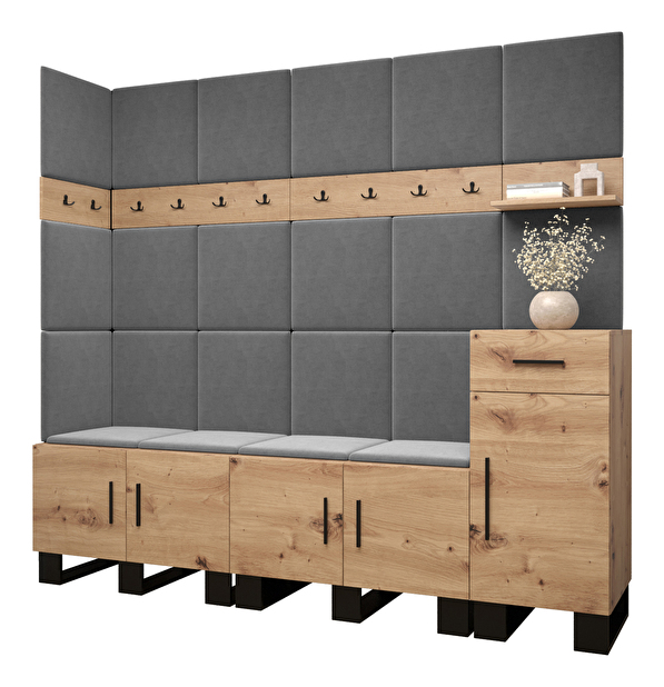 Set mobilier pentru hol Amanda 9 (Stejar artisan + gri închis)