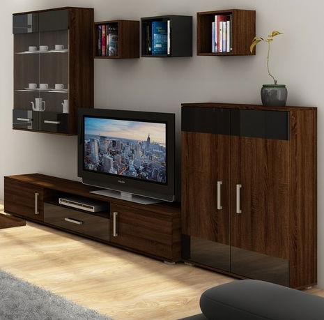 Nappali bútorsor Solar Sötét Sonoma + Fényes fekete