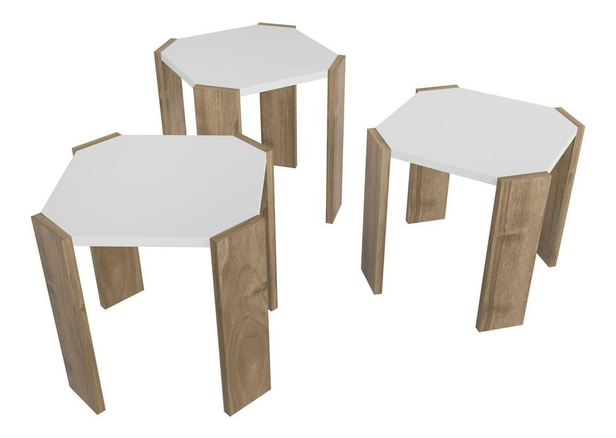 Set 3 măsuțe cafea Lorizolla (alb + nuc)