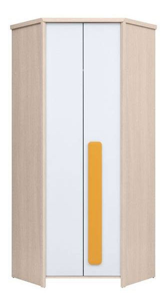 Rohová šatníková skriňa BRW Colorado SZFN2D (dub svetlý belluno + biela + pomarančová)