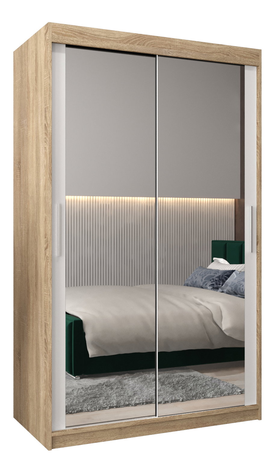 Šatníková skriňa 120 cm Toki 3 (Dub sonoma + Biela matná)