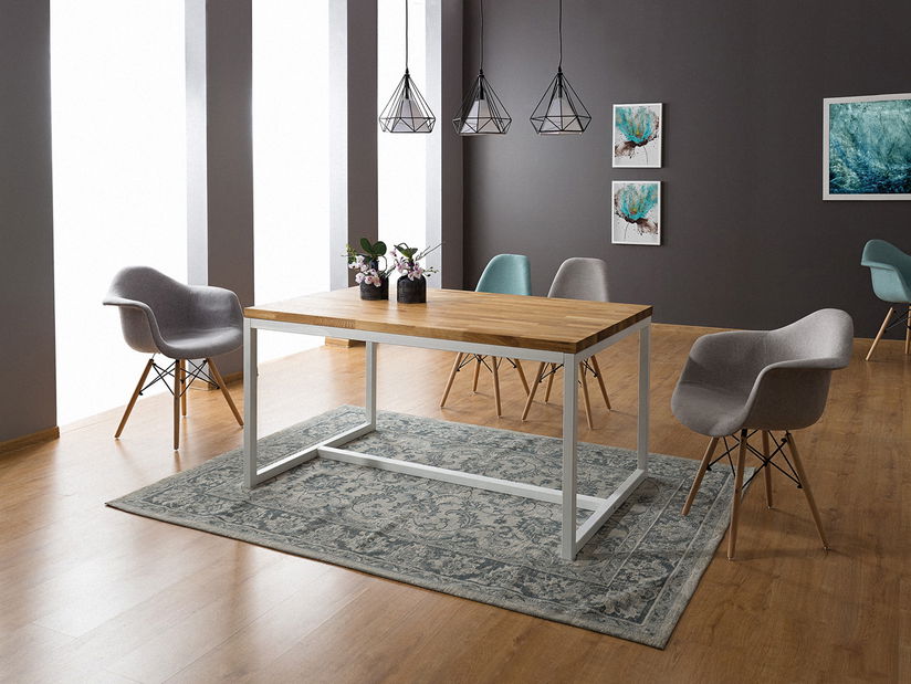 Masă de sufragerie Loras A (masiv) (stejar + alb) (pentru 6 persoane)