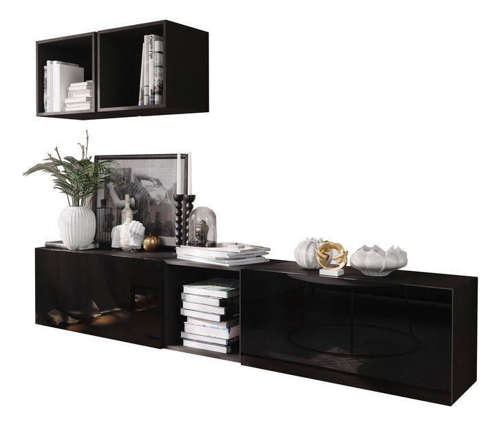 Nappali bútorsor Berny 22 (fekete + fényes fekete)