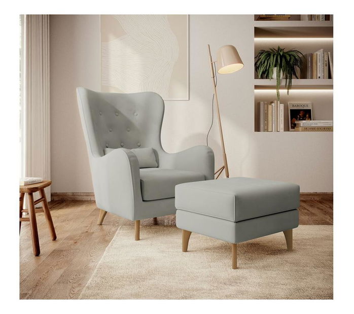 Kreslo s podnožkou Calimero II (sivá + buk)