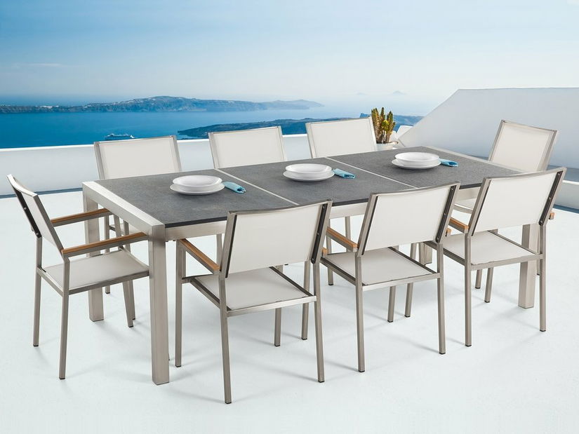 Kerti étkező szett Grosso (grafit) (fehér szék) (8 személy részére) (kő)