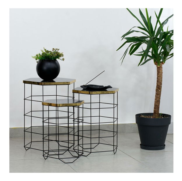 Set 3ks. konferenčných stolíkov Tamini (dub + čierna) 