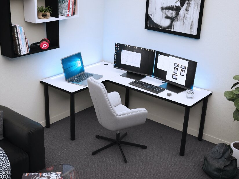 Kutni PC stol Gamer N (RGB LED) (bijela + crna) (L) *outlet moguća oštećenja