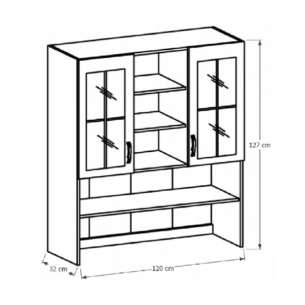 Dulap superior de bucătărie so sticlăm K120 Provense (alb + sosna andersen)