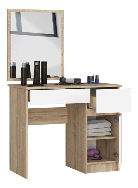 Masă de toaletă Pritha (stejar sonoma + alb)