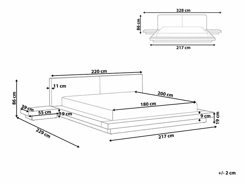 Manželská posteľ 180x200 cm Zina (biela) (s LED osvetlením)