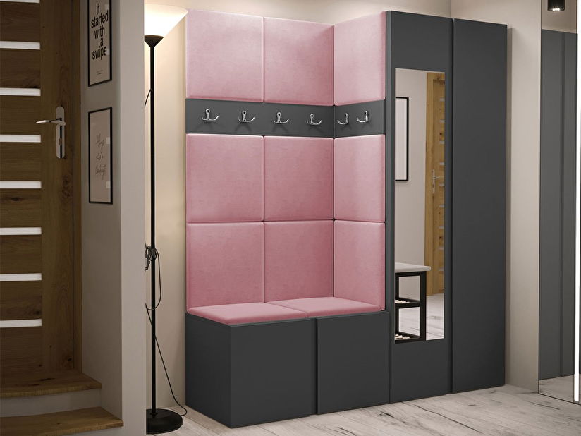 Mobilier hol Tovenaz XII (grafit + Roz) (cu oglindă)