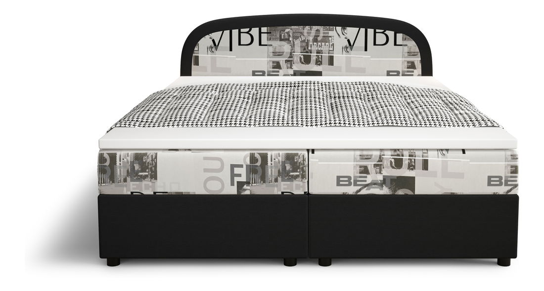 Manželská posteľ Boxspring 140 cm Brick (čierna + vzor vlny) (s matracom a úložným priestorom)