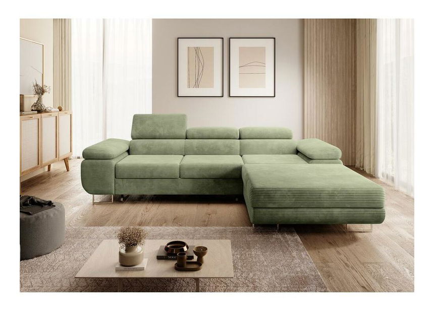 Rohová sedacia súprava Grande (P) (morská zelená + chrómová)