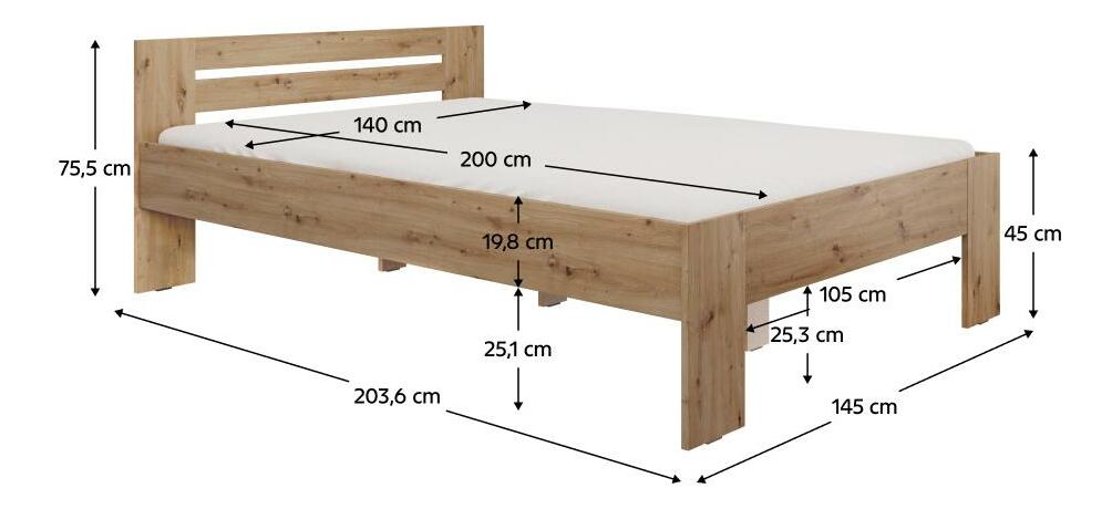 Pat matrimonial 140x200 cm Boyard (stejar artisan)