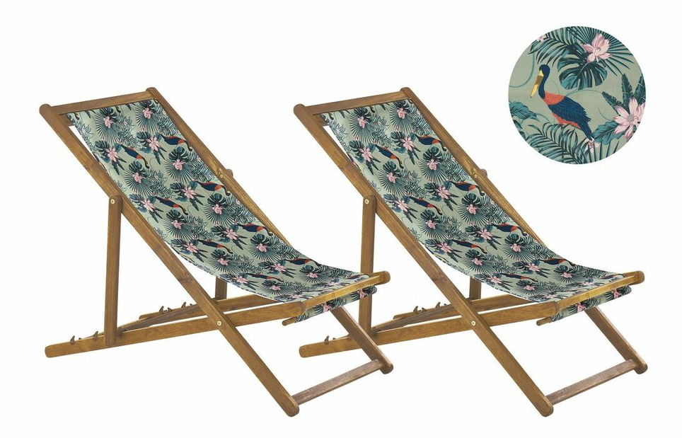 Set 2 buc șezlong de grădină cu huse de rezervă Antio (lemn deschis multicolor)