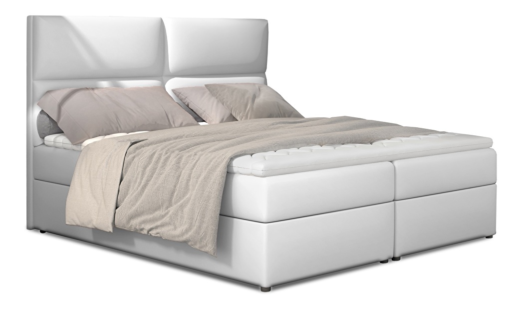 Pat matrimonial Boxspring 185 cm Alyce (alb) (cu saltele)