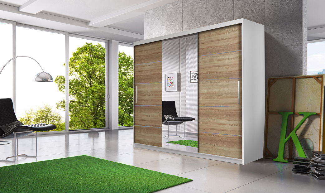 Dulap de haine Mebur 23 230 (alb + stejar sonoma + Oglindă)