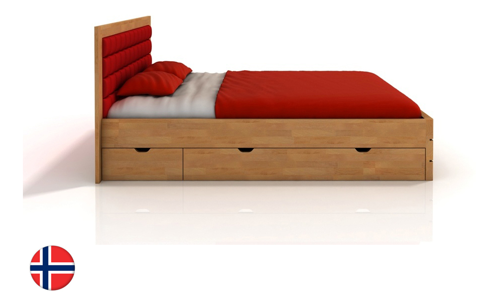 Jednolôžková posteľ 90 cm Naturlig Storhamar High Drawers (buk) (s roštom)