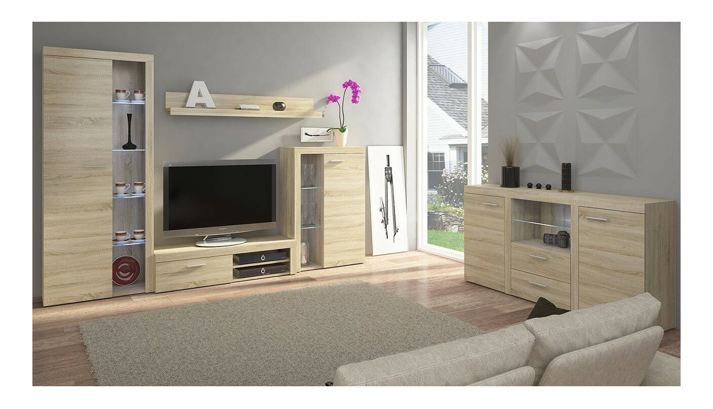 Mobilier living Rokara (cu komodou) (stejar sonoma) (iluminat LED)