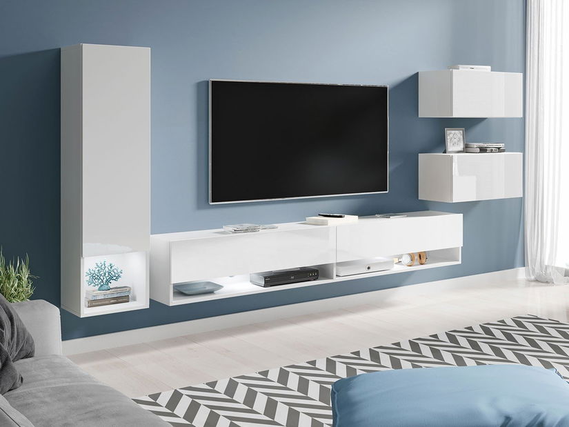 Mobilier living Wilandra (Alb + Alb lucios ) (iluminat LED Alb)