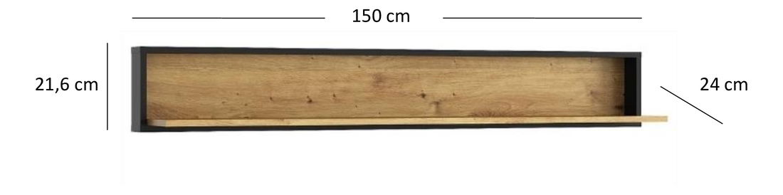 Polc 150 cm Bobbie (artisan tölgy + fekete)