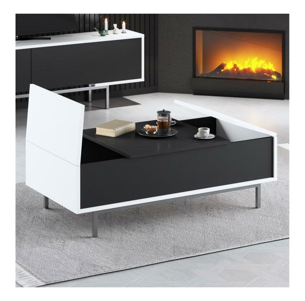 Măsuță de cafea Flair 1 (Negru + Alb + Argintiu) 