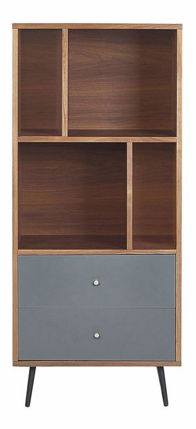 Regál RIMEN (tmavé drevo + sivá)