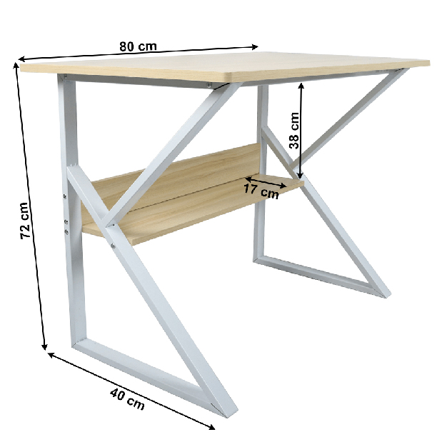 Masă de scris Torcor 80 (stejar natural + alb)