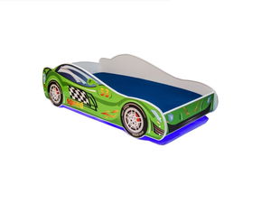 Pat pentru copii 140x70 cm Pilot de curse (cu somieră și saltea) (Verde)