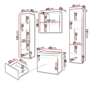 Mobilier baie Dymysos II XL (Alb) (cu sifon și baterie Maro Blo 020M)