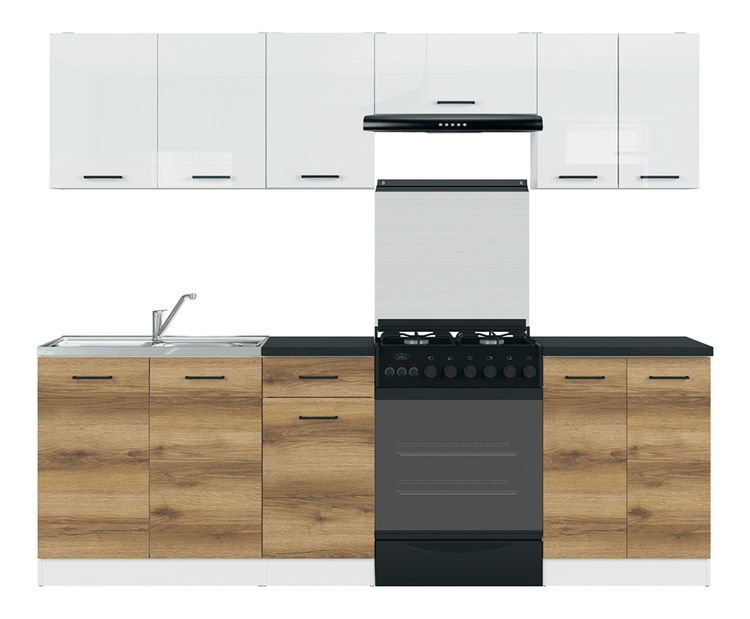 Kuchyňa BRW Junona line 240 cm (lesk biely + dub delano jasny)