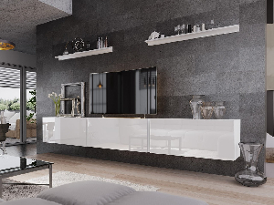 Mobilier living Otharix VI (Alb + Alb lucios) (cu picioare)