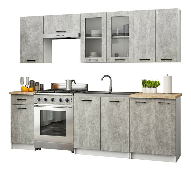 Felső konyhai vitrin Organo 720 (fehér + beton)