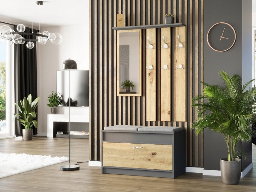 Set mobilier hol Varita (antracit + artizanal) (cu oglindă)