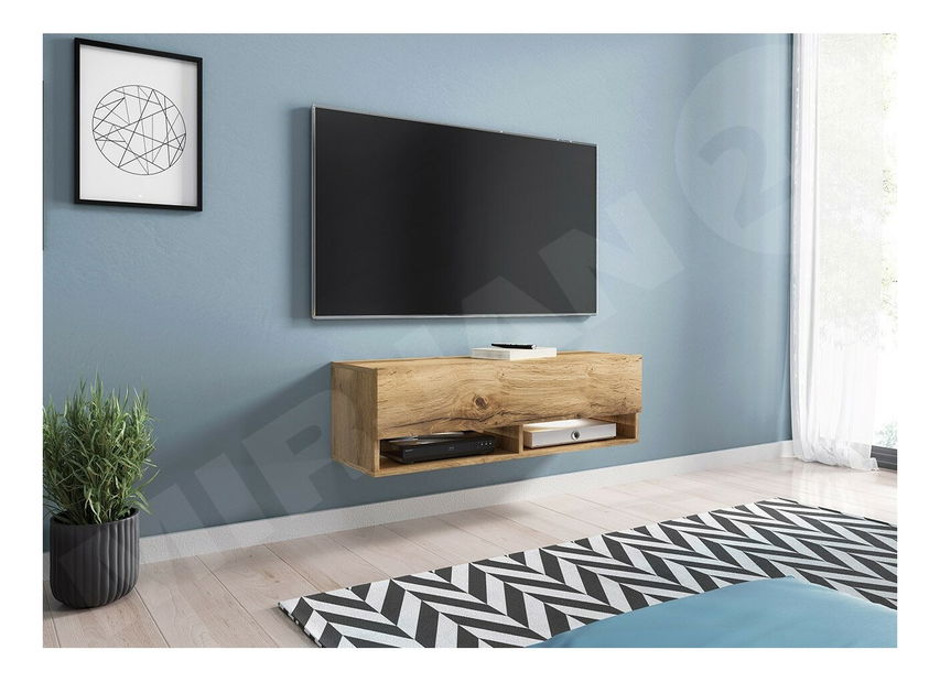 Masă TV/ Dulap Aldesia -100 (stejar wotan) (iluminat LED RGB color)