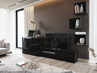 Mobilier living Berny 55 (Negru + Negru lucios)