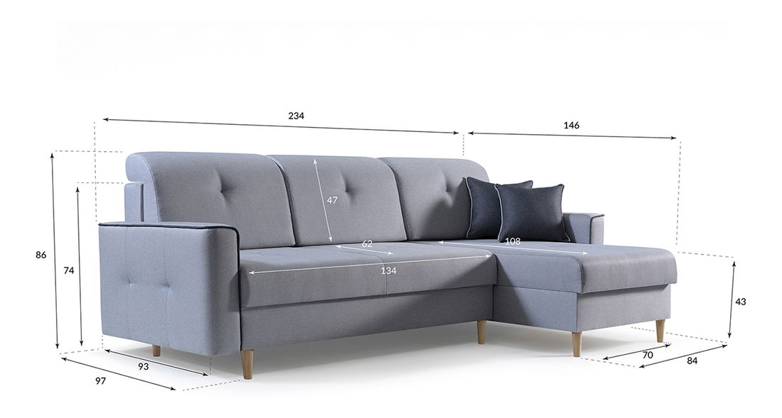 Rohová sedačka Hosta (tmavomodrá + svetlosivá) (L)