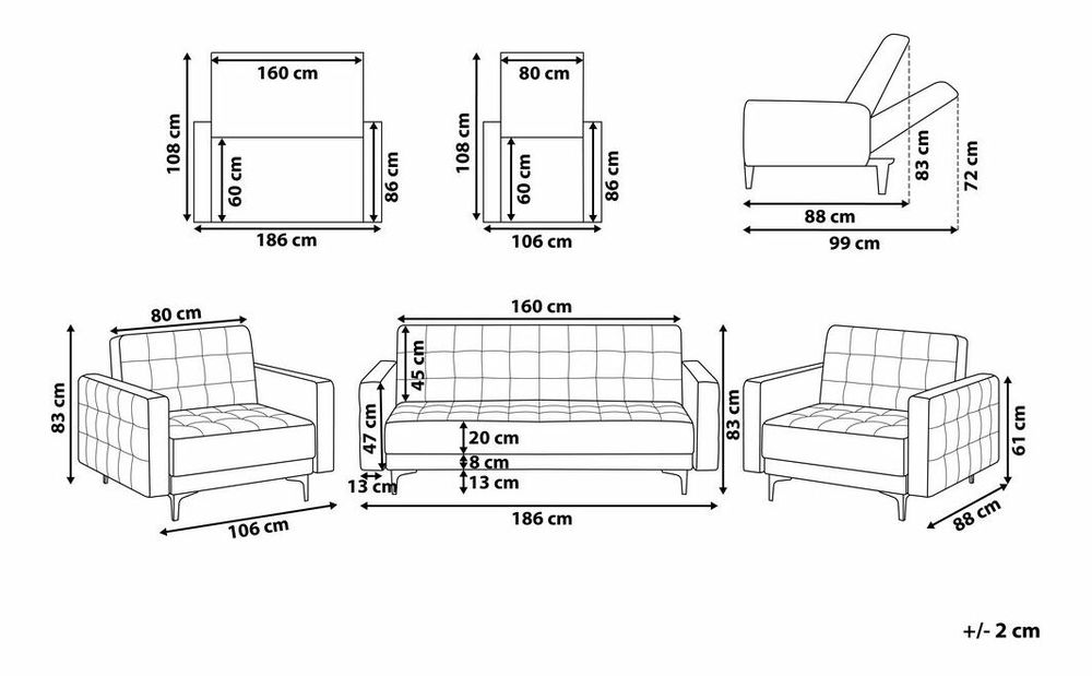 Set canapea fotoliu 3+1+1 Aberde (negru)