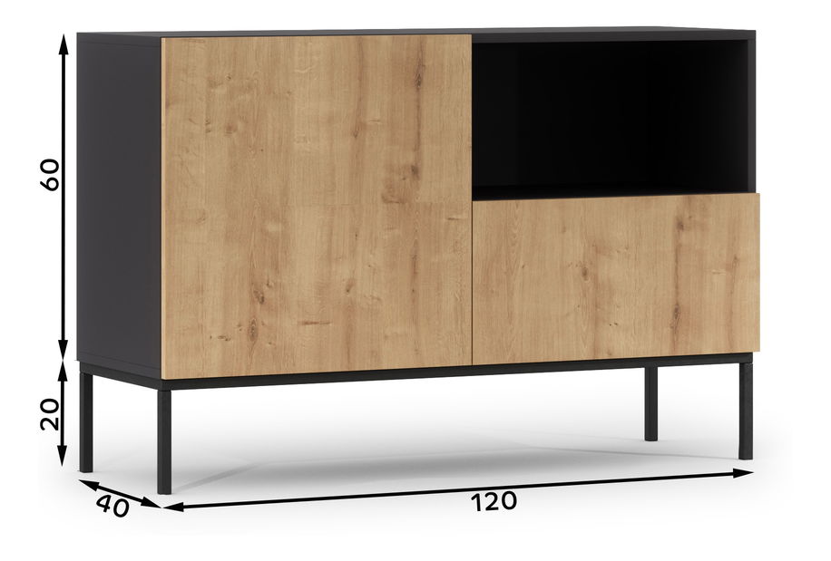 Komoda Loyd (dub artisan + čierna matná)
