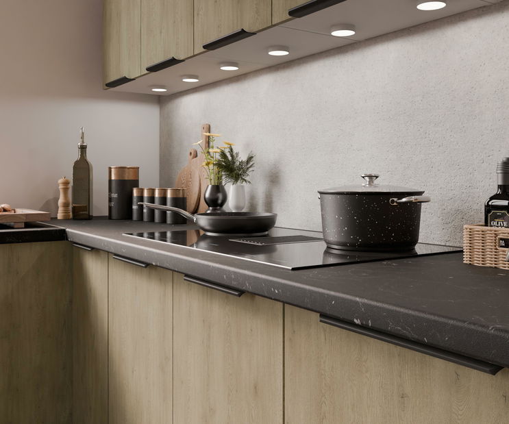 Bucătărie de colț Carminia (stejar cremona + alb)