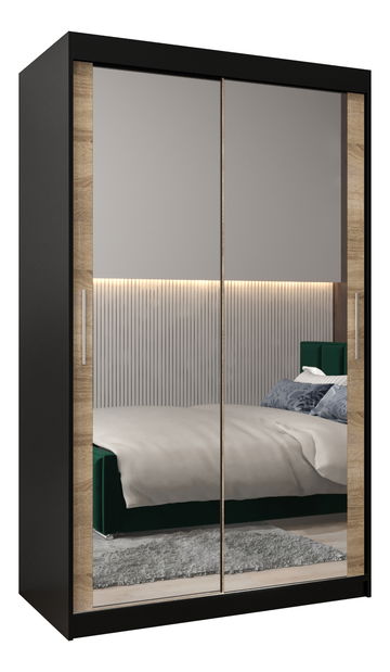 Šatníková skriňa 120 cm Toki 3 (Čierna matná + Dub sonoma)