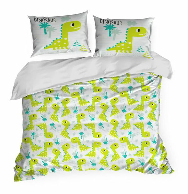 Lenjerie pat 160x200 cm Kido 08 (complet cu lenjerie pernă 70x80 cm) (alb)